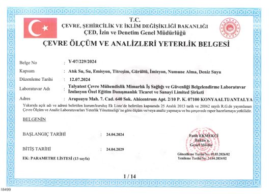 Çevre Ölçüm ve Analizleri Yeterlilik Belgesi — T.C. Çevre, Şehircilik ve İklim Değişikliği Bakanlığı