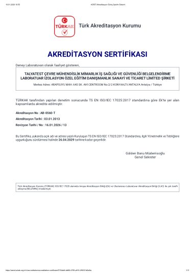 TÜRKAK Akreditasyon Sertifikası — Türk Akreditasyon Kurumu (TÜRKAK)